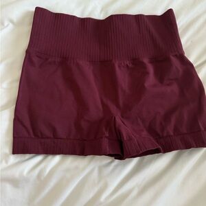 Women's Burgundy High-Waisted Swim Shorts